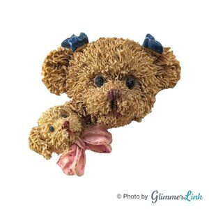 Vintage Mother & Child Bears Bow Resin Brooch